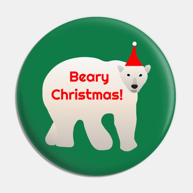 Beary Christmas! - cute and funny polar festive polar bear design - green and red Pin by Davey's Designs