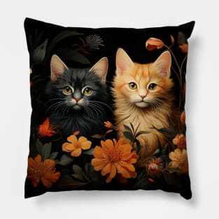 Vintage Retro Cottagecore Art Cats Pillow