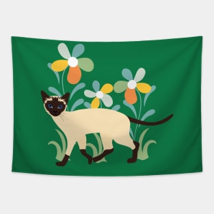 Siamese Cat and Flowers Tapestry