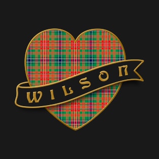 The WILSON Family Tartan Heart & Ribbon Retro-Style Insignia Design T-Shirt