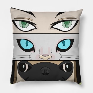 Human, Cat and Dog looking at you Pillow