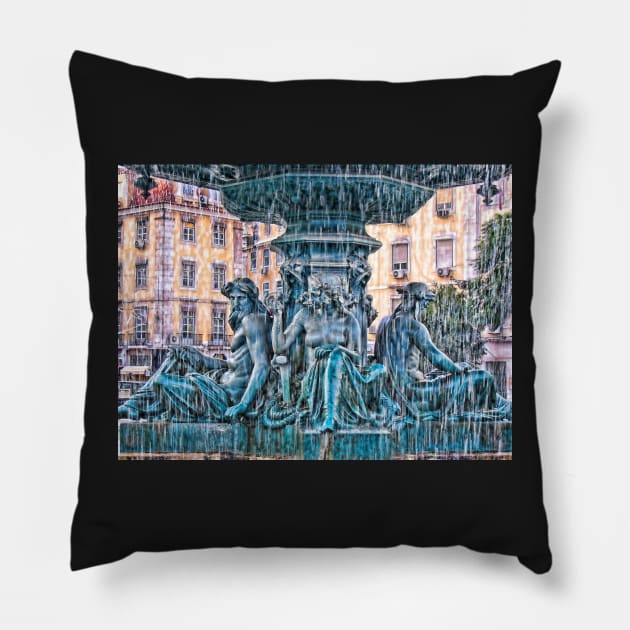 Fountain at Rossio, Lisbon, Portugal Pillow by vadim19