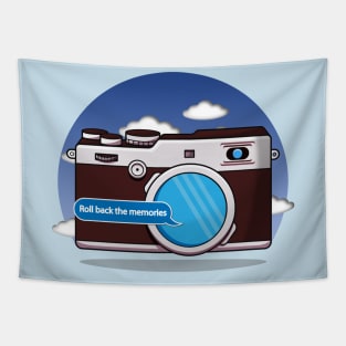 Roll back the memories classic camera design Tapestry