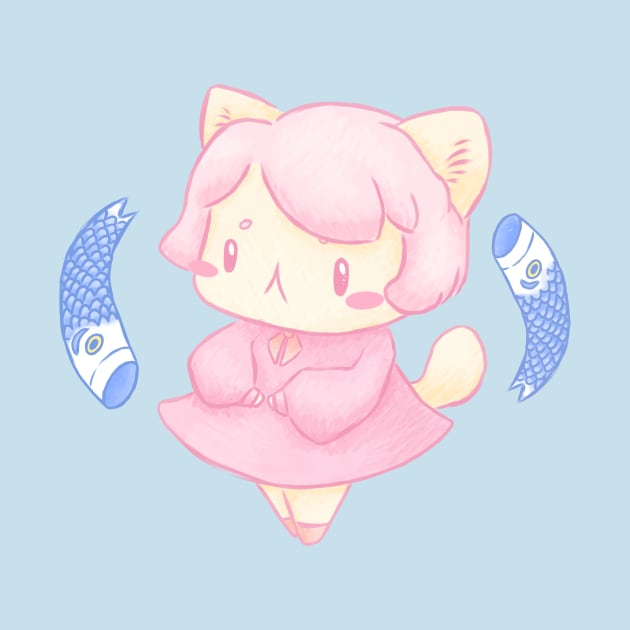 Cat girl - children's day fish in japan - Kawaii aesthetic by MoonArtGlitch