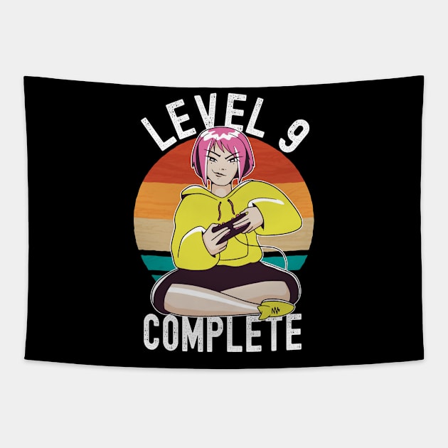 Level 9 Complete Girls Loves Anime Gamer 9th Birthday Girl Tapestry by Ramadangonim