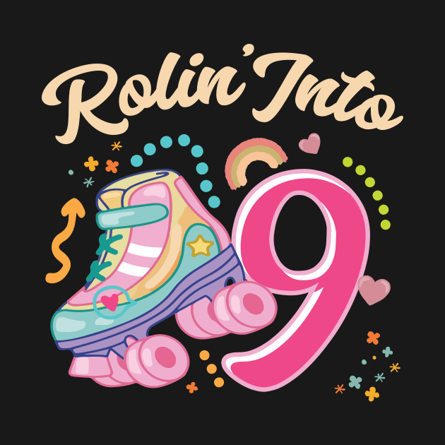 Roller Skate Groovy 9th Birthday Girls B-day Gift For Kids Girls toddlers by truong-artist-C