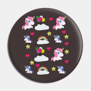 Cute unicorns, clouds, stars and hearts Pin