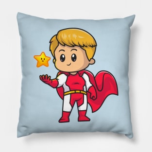 Cute SuperHero With Cute Star Cartoon Pillow