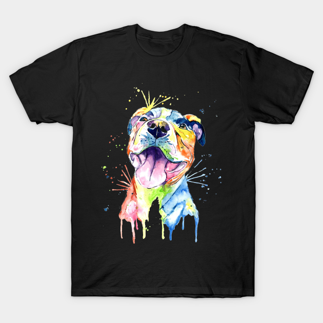 Pitbull Watercolor Painting T-shirt - Pitbull - T-Shirt