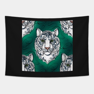 Continuous Line White Tiger Portrait. 2022 New Year Symbol by Chinese Horoscope Tapestry