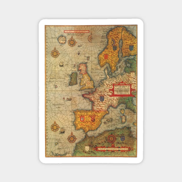 Antique Map, a Sea Chart of Europe by Lucas Janszoon Waghenaer, 1583 Magnet by MasterpieceCafe