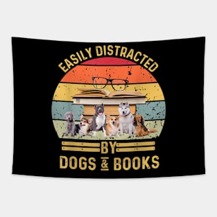 Easily Distracted By Dogs And Books Dog And Book Lover Tapestry