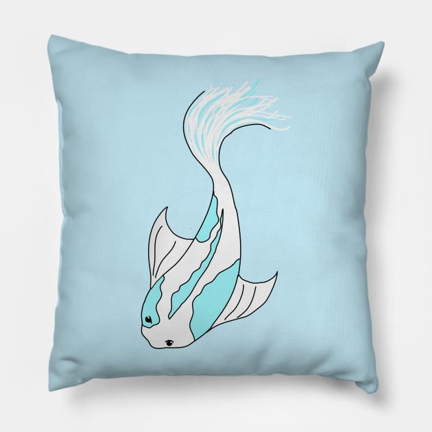 blue and white koi fish Pillow by alisadesigns