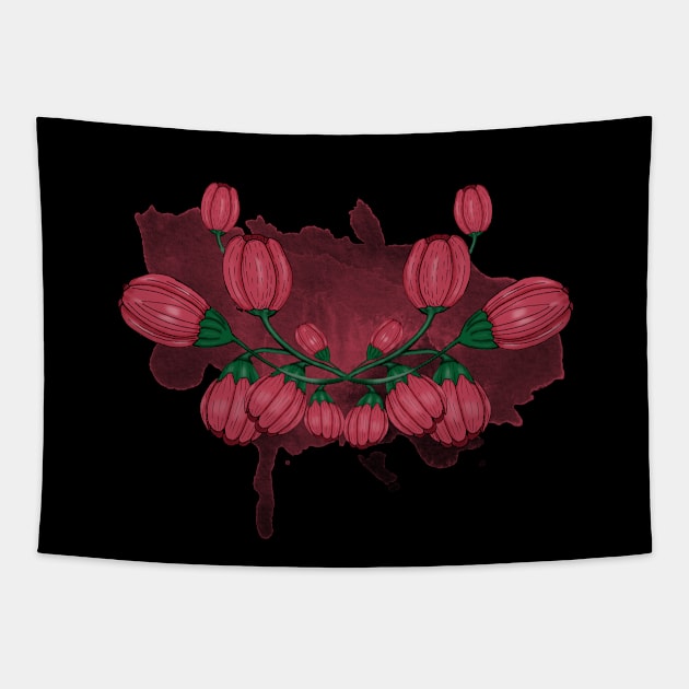 Peonies buds. Goth Flower composition. Watercolor pink stain Tapestry by KateQR