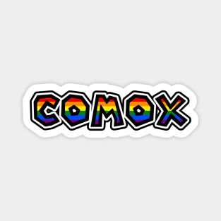 Town of Comox BC - LGBTQ - Rainbow Pride Flag Colours - Loud and Proud Text - Comox Magnet