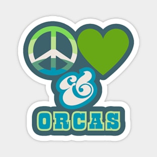 Peace, Love & Orcas - Groovy Retro Mossy Colorway Pacific Northwest Style Magnet