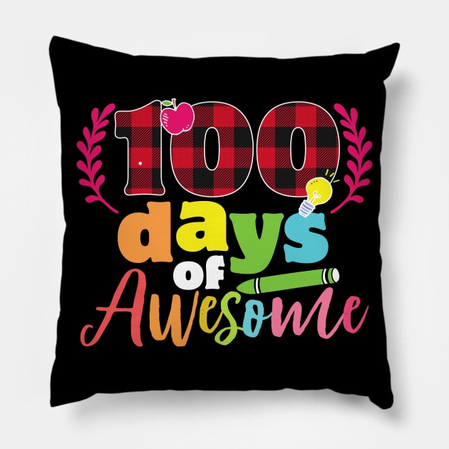 100 days of awesome red plaid 100th day of school gift Pillow by BadDesignCo