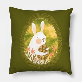 Cute white bunny with floral easter egg decoration, version 7 Pillow