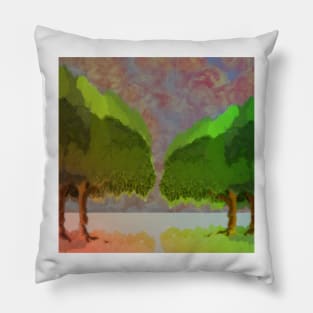 Green/ Lime colour Trees. Early Digital Art. Pillow