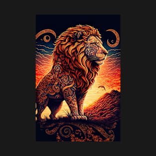 Lion and Mountain Sunset Scene T-Shirt