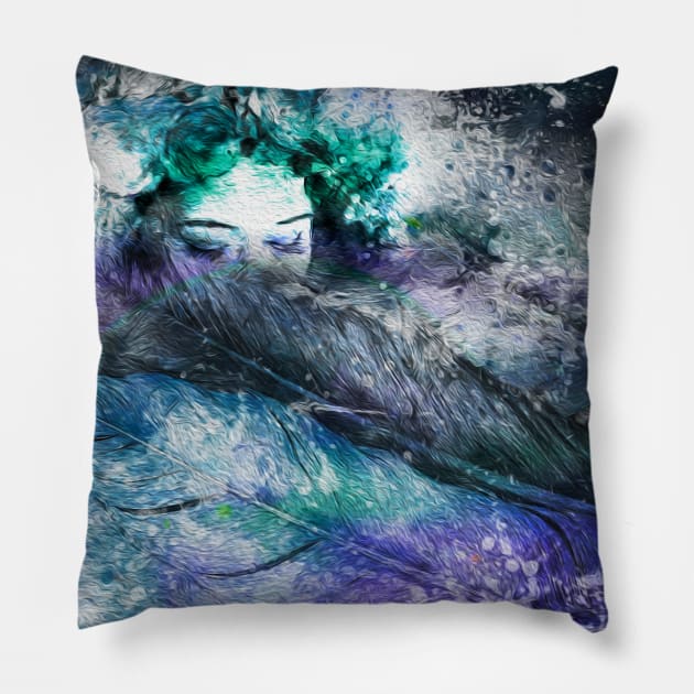 Flying Towards the Inner Sky - Powerful Cosmic Woman Pillow by MONLart