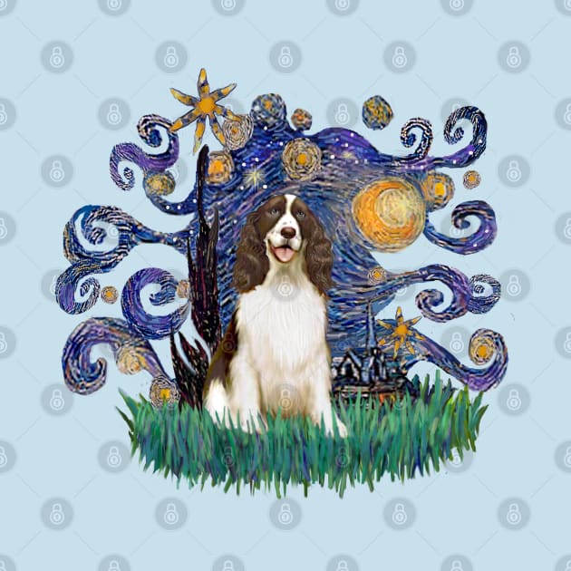 Starry Night Derivative Featuring a Brown and White English Springer Spaniel by Dogs Galore and More