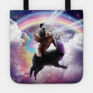 Laser Eyes Space Cat Riding Sloth Llama - Rainbow Tote