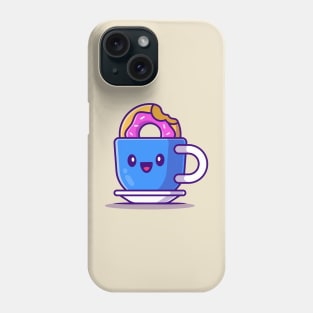 Cute Hot Coffee With Doughnut Cartoon Phone Case