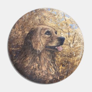 Golden Retriever Vintage Oil on Canvas Painting Pin