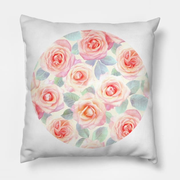 Faded Pink and Peach Painted Roses Pillow by micklyn