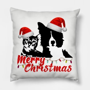 Merry Christmas Cat and Dog Lovers with Santa Claus Hat Pillow