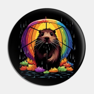 Nutria Rainy Day With Umbrella Pin