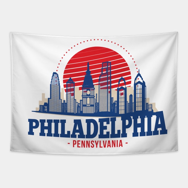 Retro Philadelphia, Pennsylvania Skyline Tapestry by SLAG_Creative