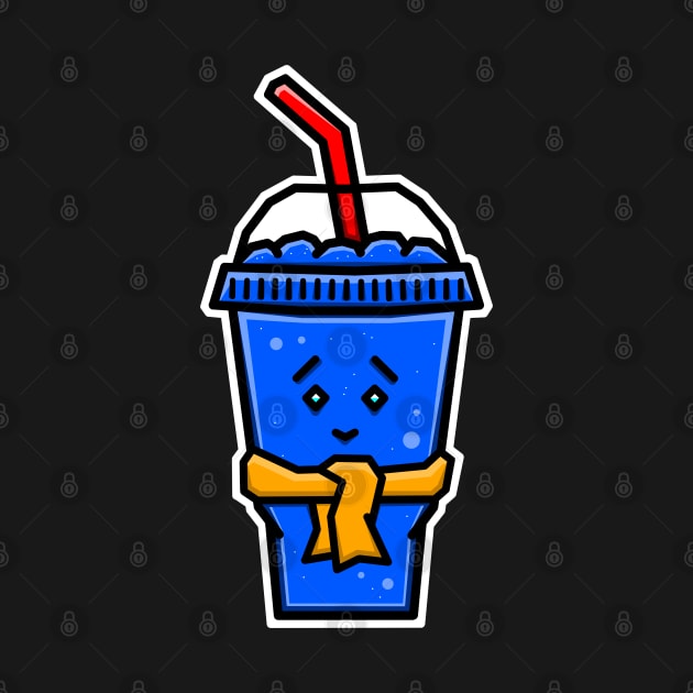 Cute Ice Slushie in Blue Raspberry Flavour Wearing a Scarf - Blue Slushy by Bleeding Red Paint