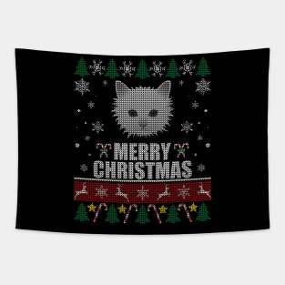 White Cat Face Christmas Tapestry