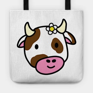 Cute cartoon dairy cow with daisy brown spots Tote