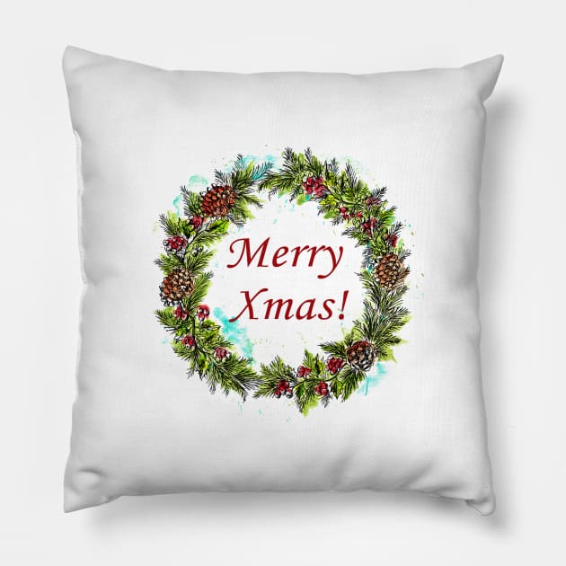 Merry Christmas wreath Pillow by rachelsfinelines