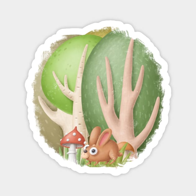 Cute rabbit in forest. Magnet by CaptainPixel