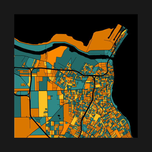 Corpus Christi Map Pattern in Orange & Teal by PatternMaps