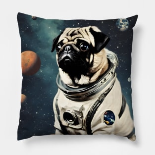 Astronaut Pug in Space Vintage Surreal Collage Art Pillow