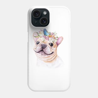 Cute French Bulldog Puppy with Butterfly and Flowers Illustration Art Phone Case