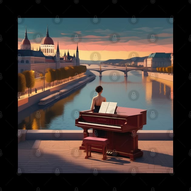 A Pianist Ready To Perform By The River Danube In Budapest Hungary by Musical Art By Andrew