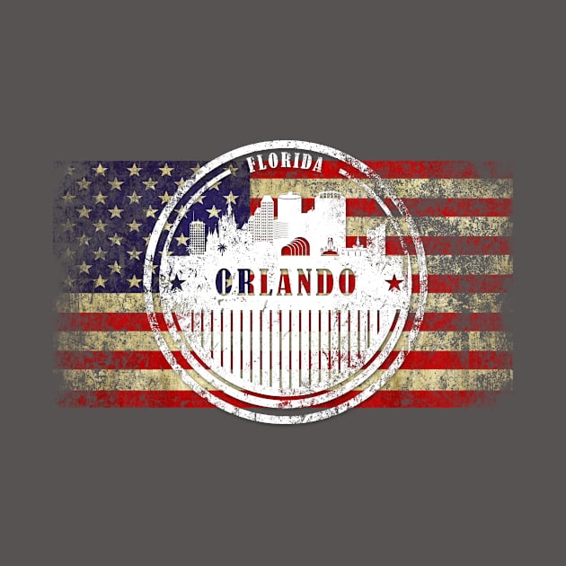 US flag with silhouette Orlando City by DimDom