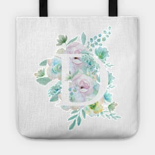 Botanical alphabet D green and purple flowers Tote