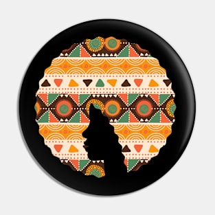 Afro Hair Woman with African Pattern, Black History Pin