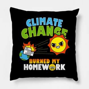 Funny Kawaii Climate Change Student Homework Excuse Joke Cartoon Pillow