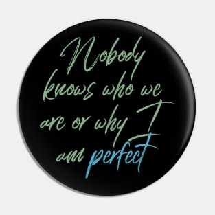 Nobody knows who we are or why I Am Perfect Motivation Inspiration Pin