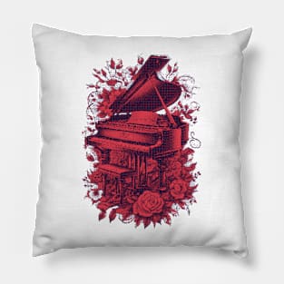 Piano & roses pixel art red Pillow