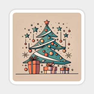 Modern Christmas Tree Minimalistic Drawing Magnet