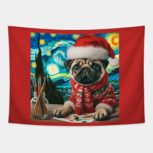 Christmas Pug - Van Gogh Style Tapestry